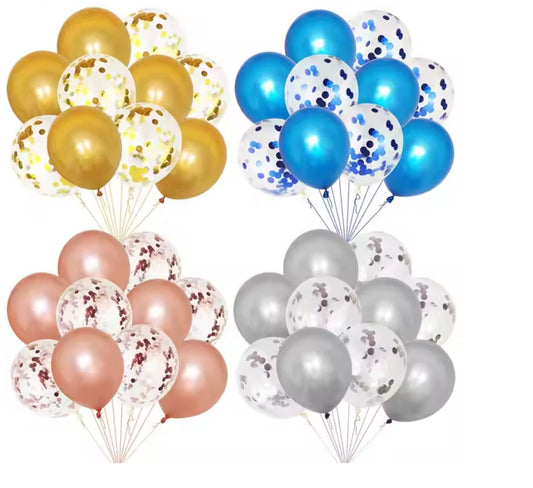 10 Pieces Balloons Decorations Set Include Metallic  Latex Balloons and Foil Confetti Filled Balloons for Birthday Wedding Baby Shower Party Decorations Supplies (12 Inches)