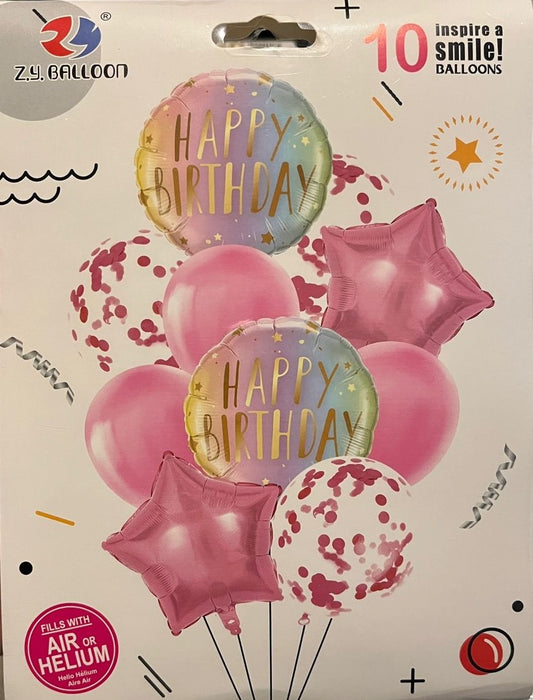 Pack of 10, Colored Happy Birthday Foil Balloons with Latex and Confetti Balloons Sets for Bridal Shower Decorations, Birthday Party Decorations