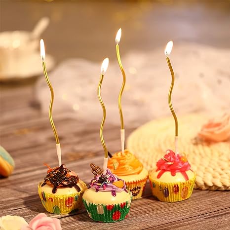 12 Pcs Twisty Birthday Candles Long Spiral Cake Candles with Holders for Birthday Wedding Party Cake Decoration