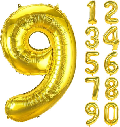 Number 0-9, 40 Inch Number Balloons Foil Gold - Glamorous Party Decorations for Birthdays, Anniversaries, and Special Events