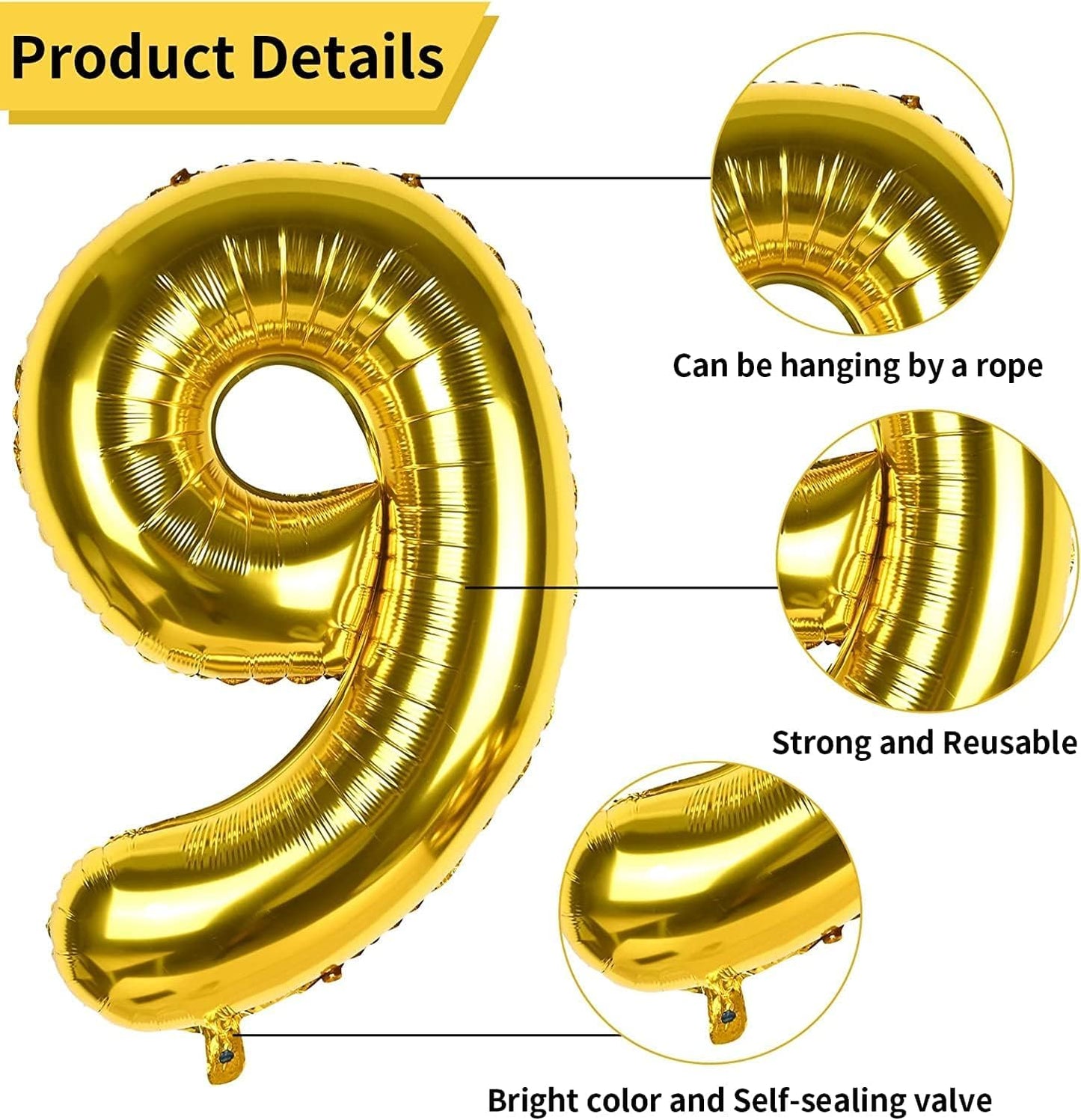 Number 0-9, 40 Inch Number Balloons Foil Gold - Glamorous Party Decorations for Birthdays, Anniversaries, and Special Events